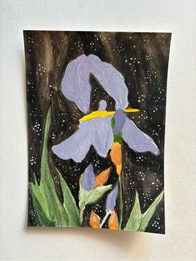 Hand-Painted Purple Iris Floral Art